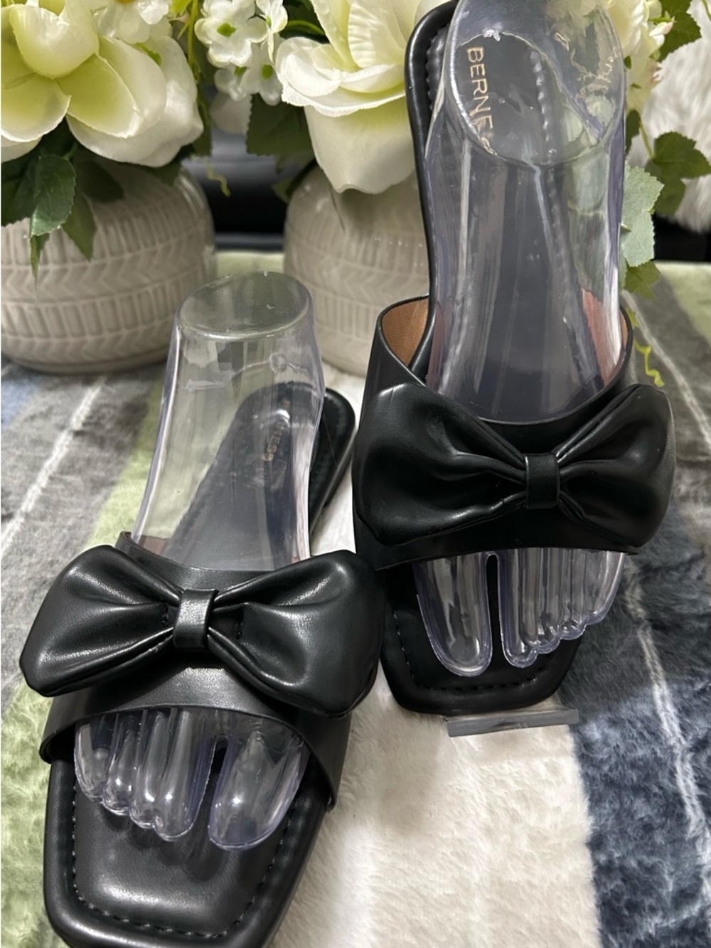 NEW BERNESS Bow Slip-On Mules for Women - Black, Size 10